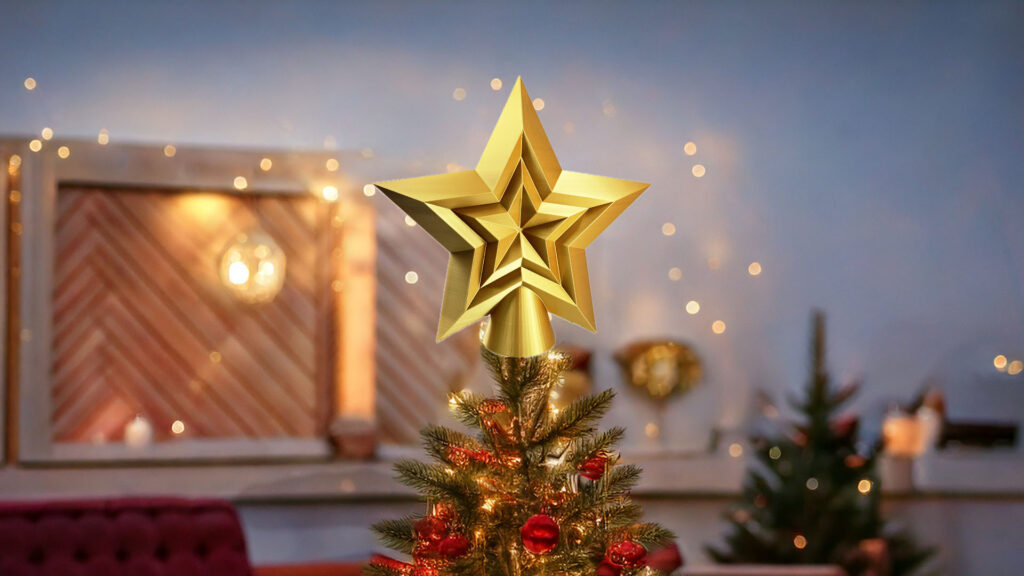 Christmas Star Tree Topper Silk Gold 18k