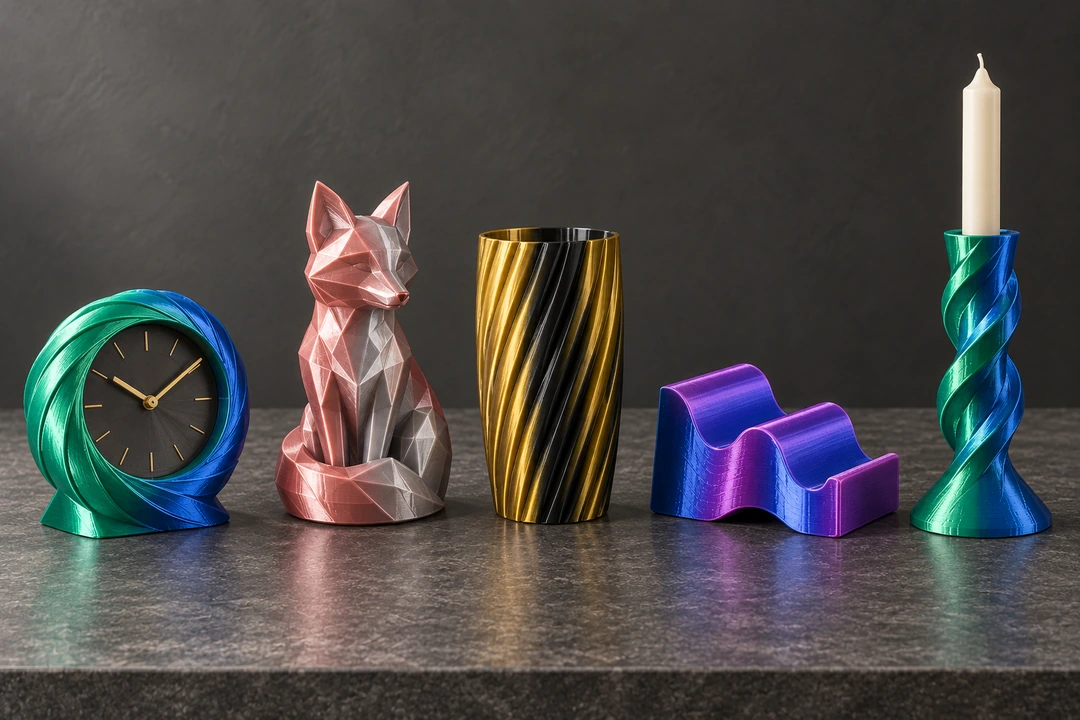 PLA Silk Dual Color 1.75mm 11 PLA Silk Dual Color 3D-printed clock, cat and candle holder
