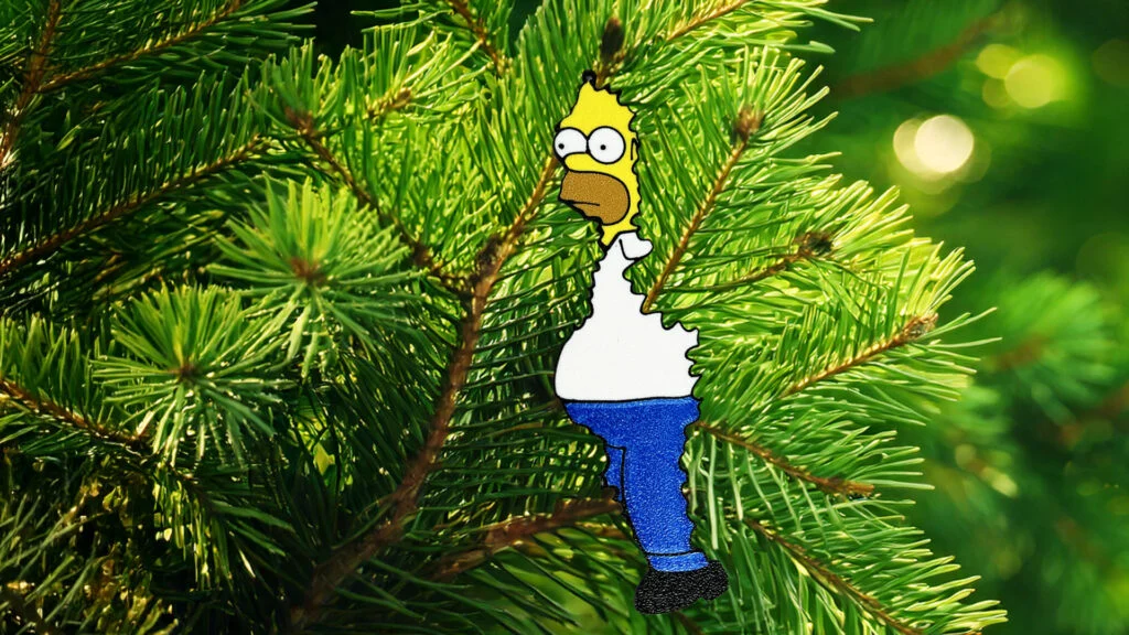 Top 10 STL datoteka: 3D modeli božićno-novogodišnjih ukrasa 7 3D-ispisani božićni ukras Homer Simpson u grmlju