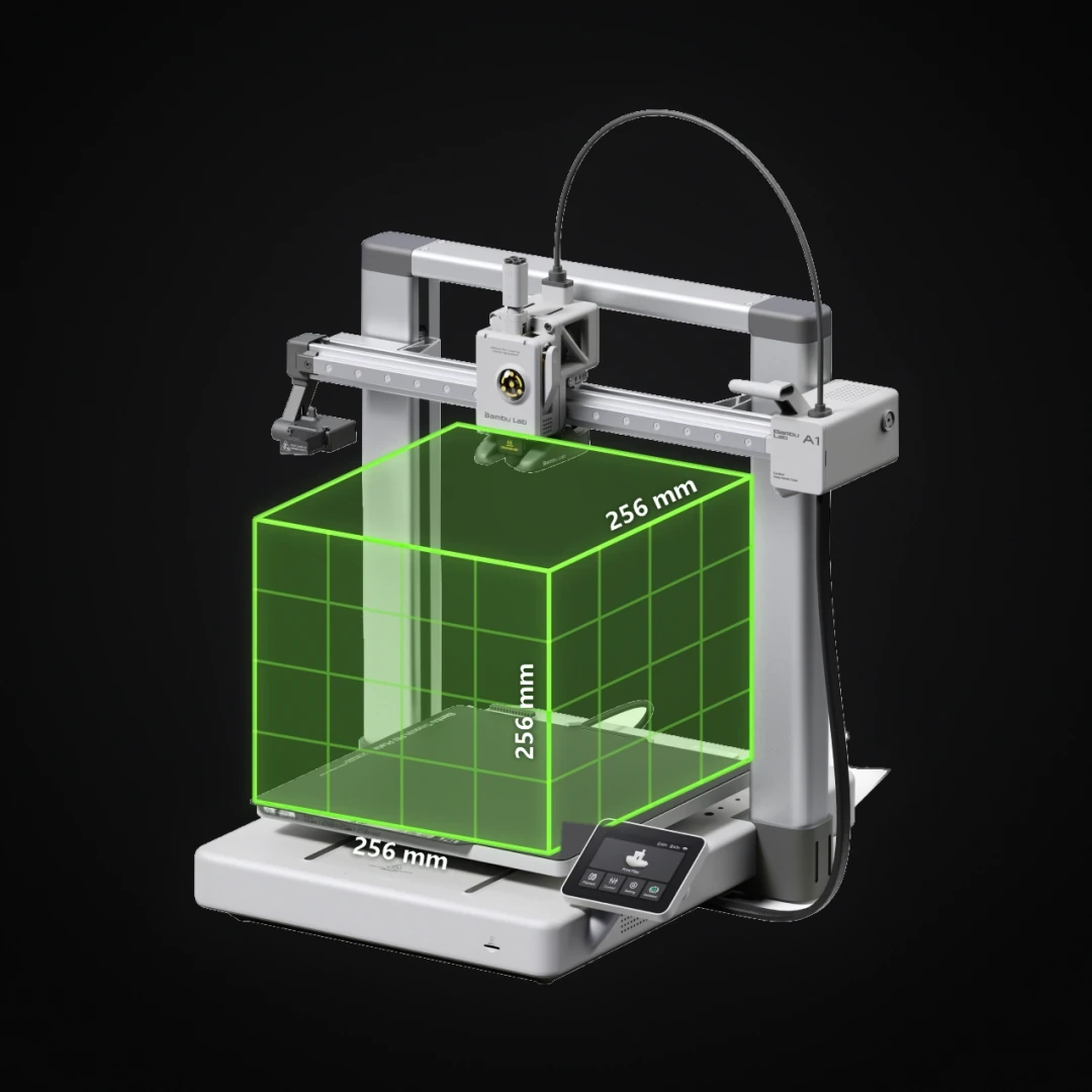Bambu Lab A1 Combo 4 Bambu Lab A1 showing its 256×256×256 mm build volume