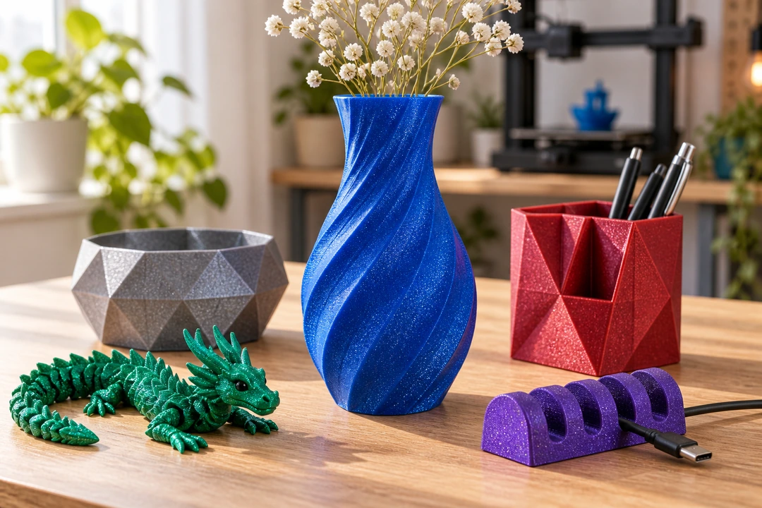 PLA Glitter 1.75mm 10 PLA Glitter 3D-printed vase, dragon and desk items