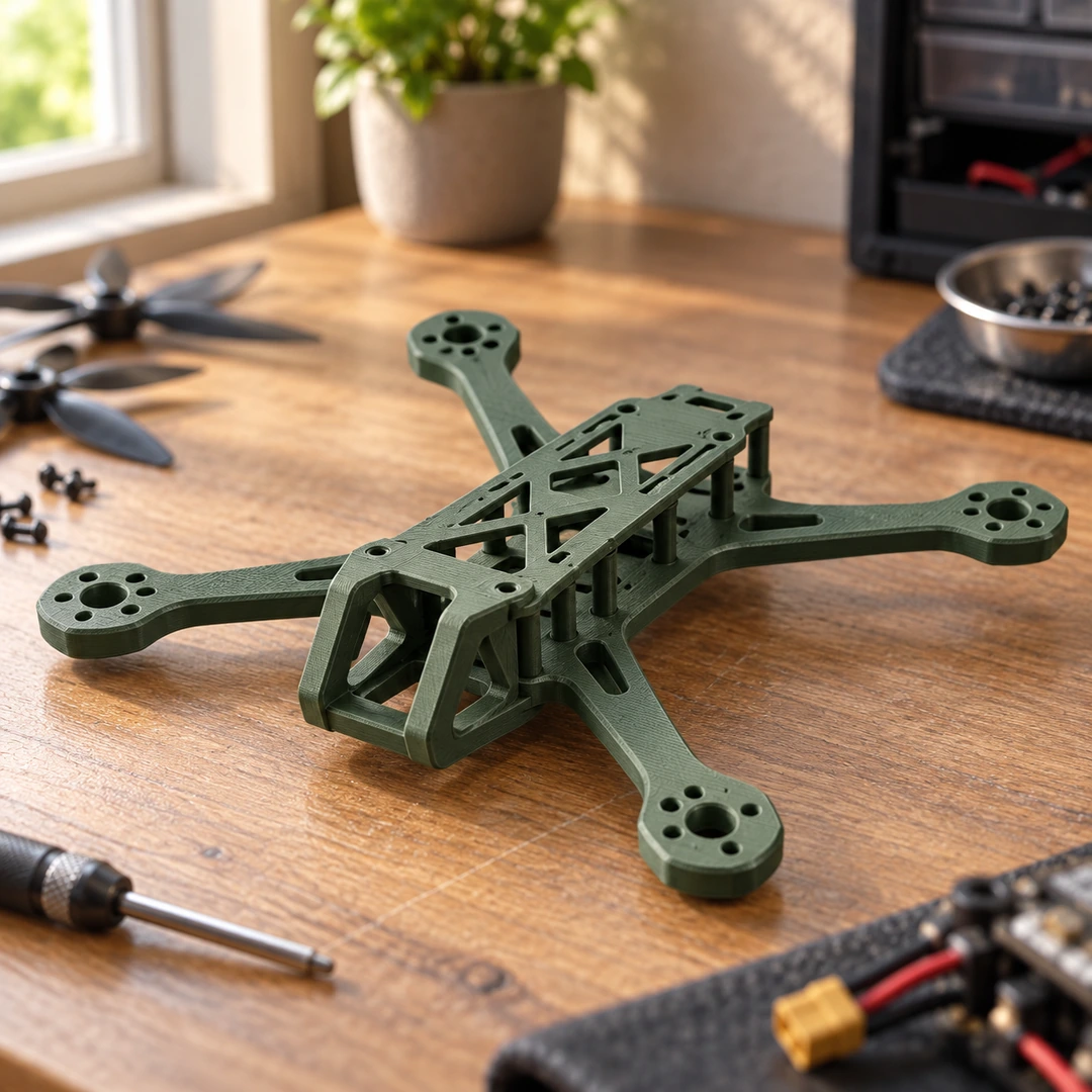 PLA CF 1.75mm 9 PLA CF 3D-printed drone frame on a workbench