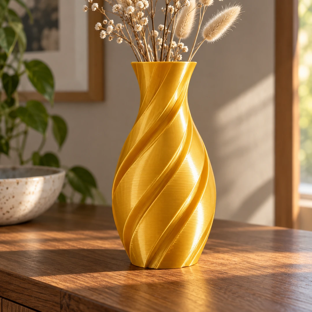 Refill PLA Silk 1.75mm 6 Gold PLA Silk 3D-printed twisted vase