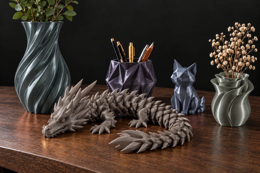 Refill Unset PLA Silk 1.75mm 11 Unset PLA Silk 3D-printed vase, dragon and cat