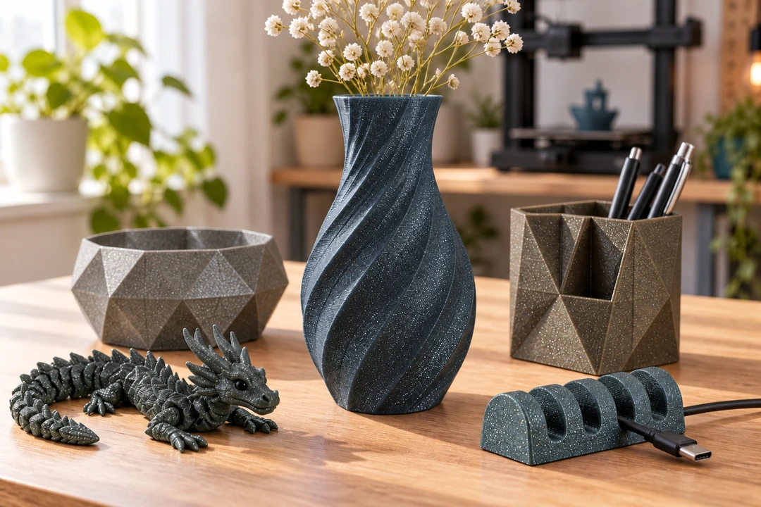 Unset PLA Glitter 1.75mm 10 Unset PLA Glitter 3D-printed vases, dragon and desk accessories