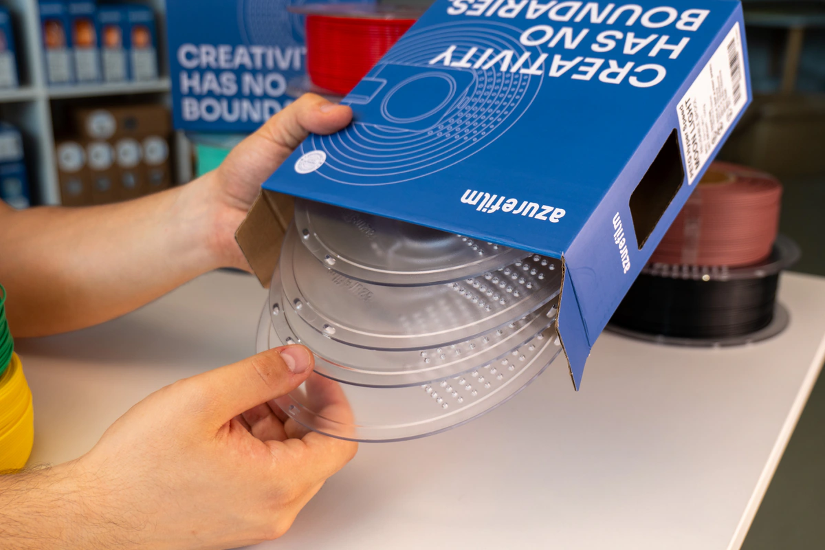 Bambu Lab H2C Combo 16 Taking an AzureFilm filament refill out of its box